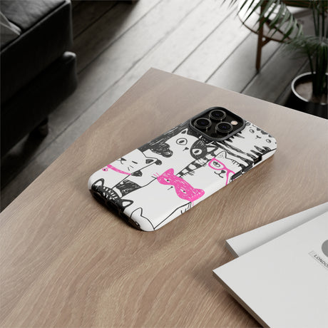 Black & Pink Cat Pattern iPhone Case (Protective) Phone Case