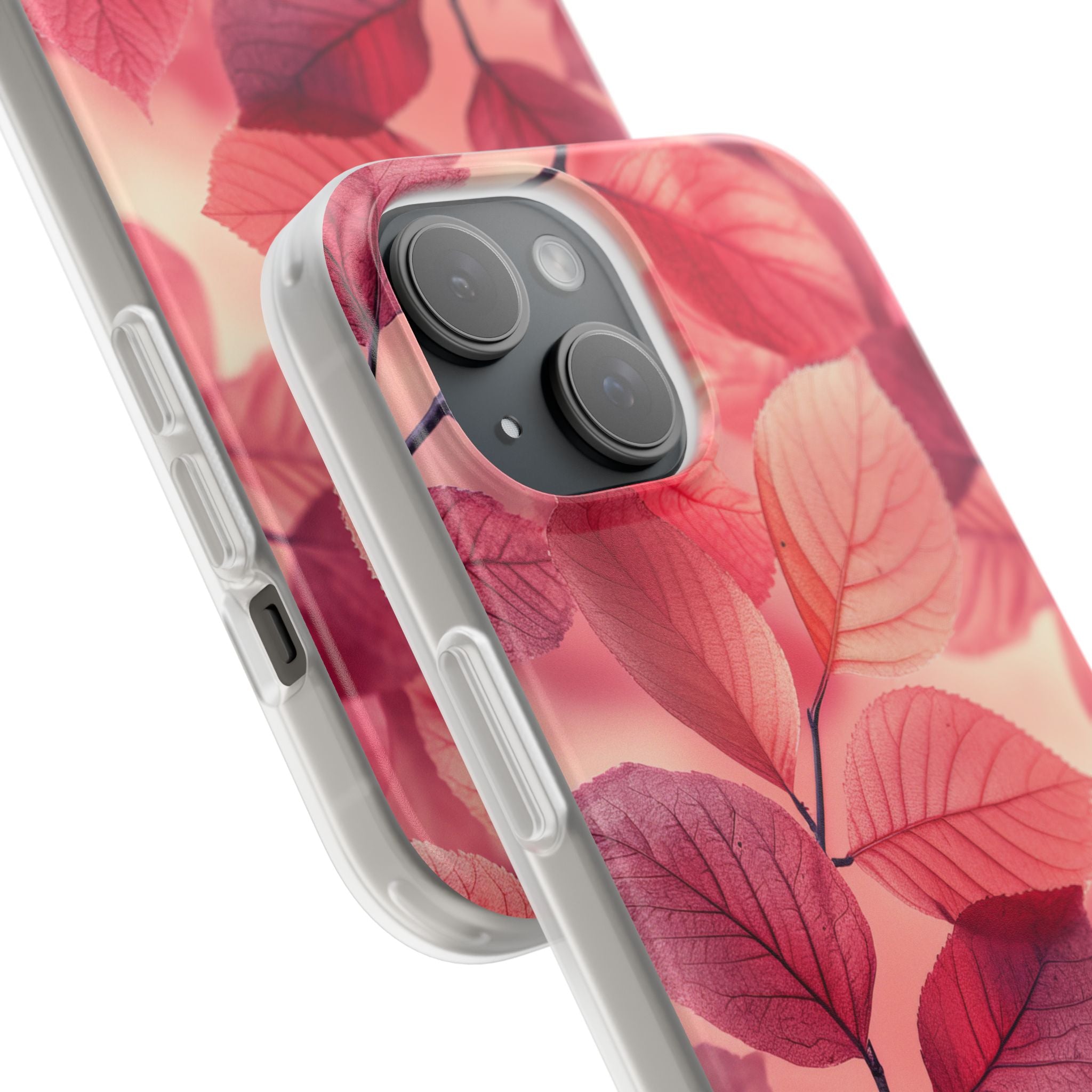 Elegant Pink Leaves iPhone 15 - Flexi Phone Case