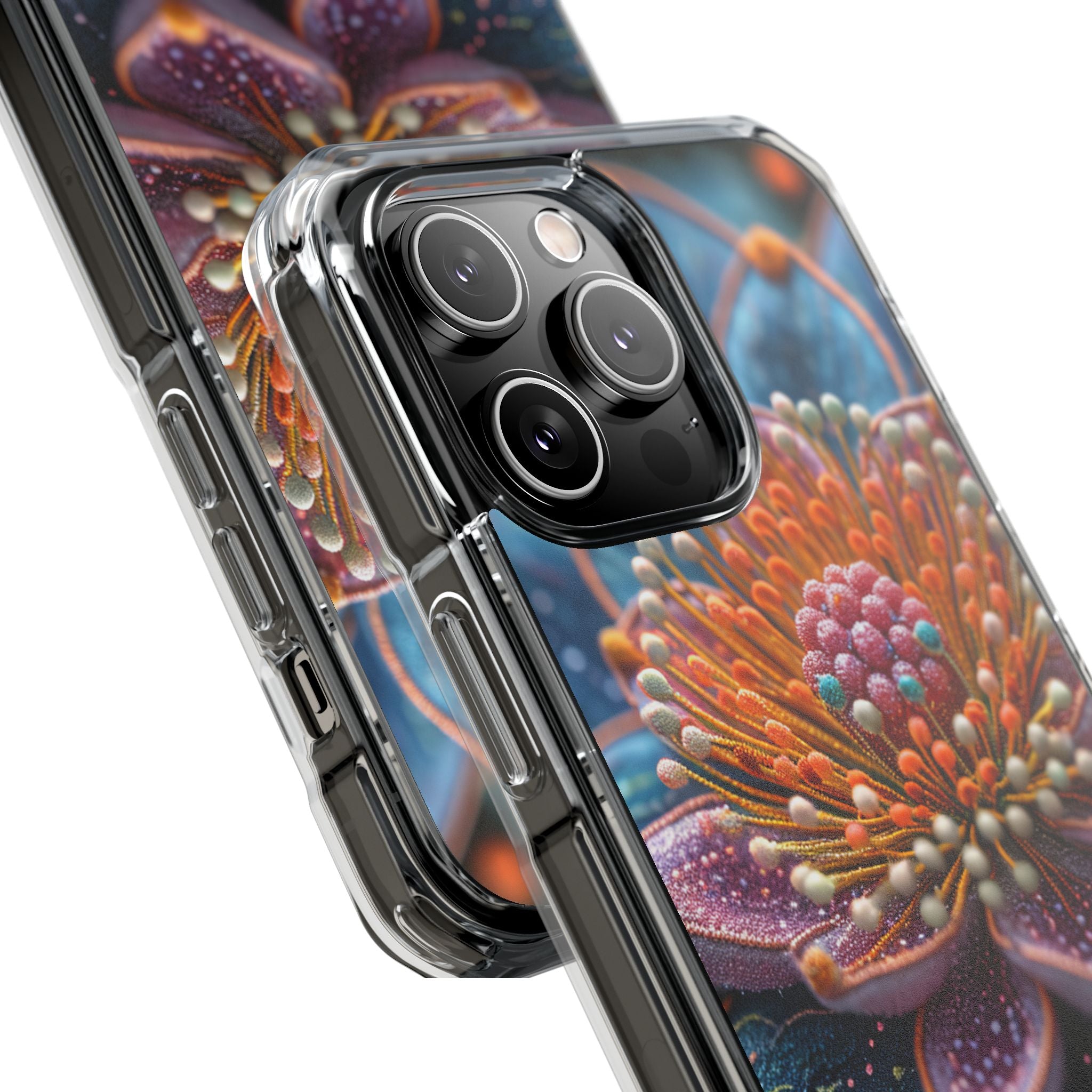 Blue-Orange Floral Swirl - Clear Impact iPhone 14 Phone Case