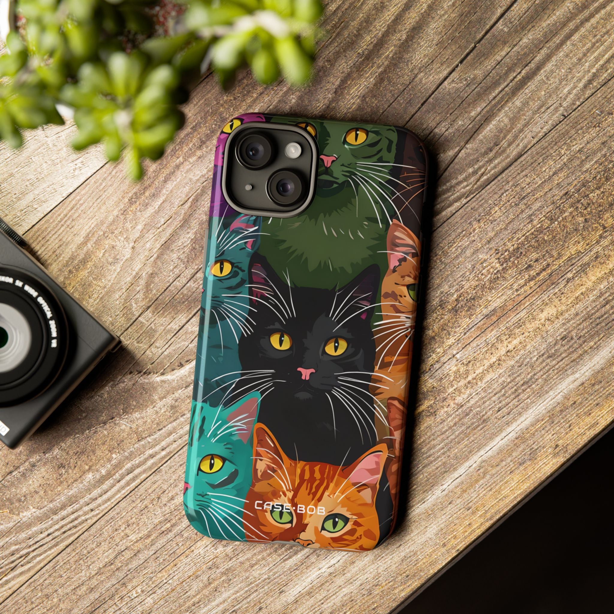 Teal Cat Grid iPhone 15 Plus Case - Tough