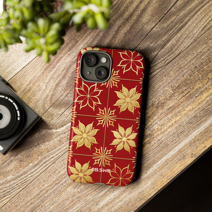 Eleganter Gold Floral Seamless Rich Red iPhone 15 - Tough
