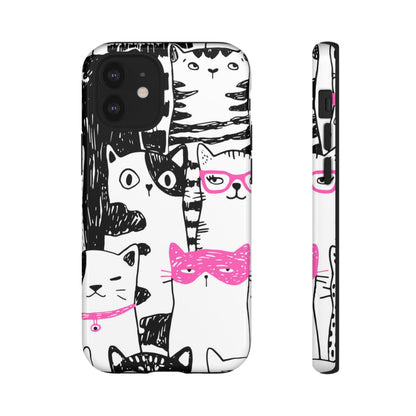 Black & Pink Cat Pattern iPhone Case (Protective) iPhone 12 Mini Glossy Phone Case