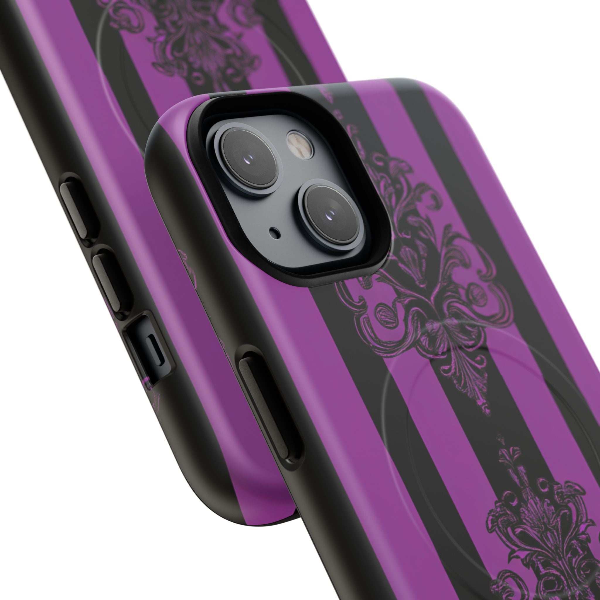 Gothic Elegance with Vertical Stripes and Ornamental Motifs iPhone 14  Tough+ Phone Case