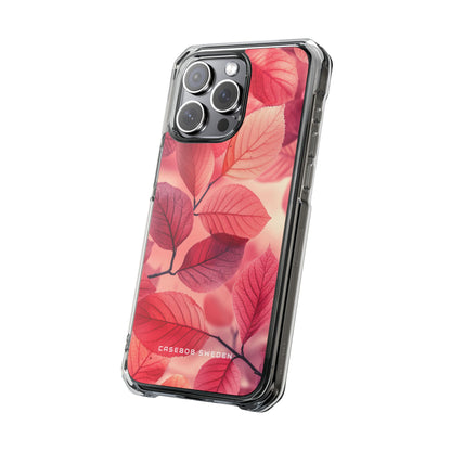 Elegant Pink Leaves iPhone 15 - Clear Impact Phone Case