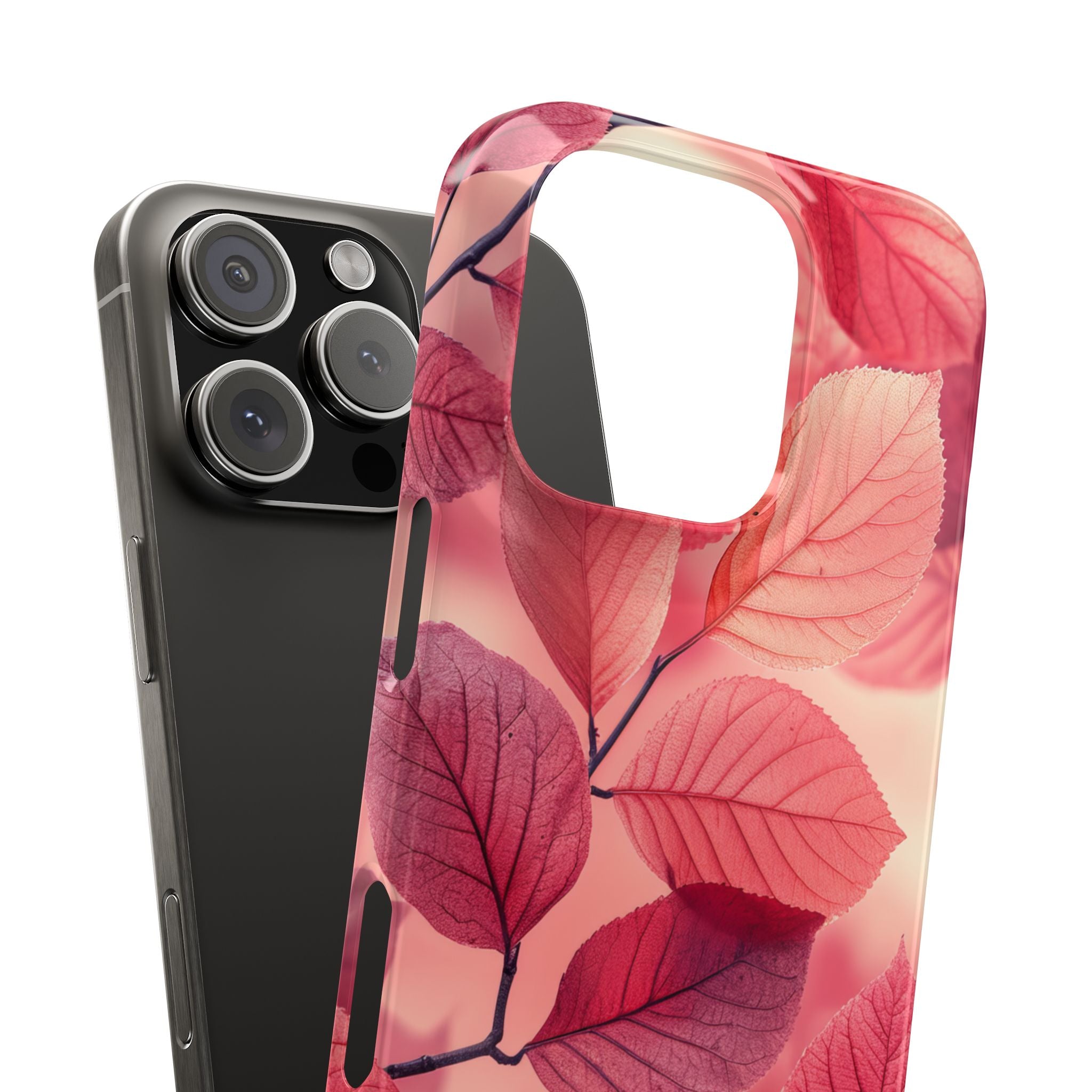 Elegant Pink Leaves iPhone 16 - Slim Phone Case