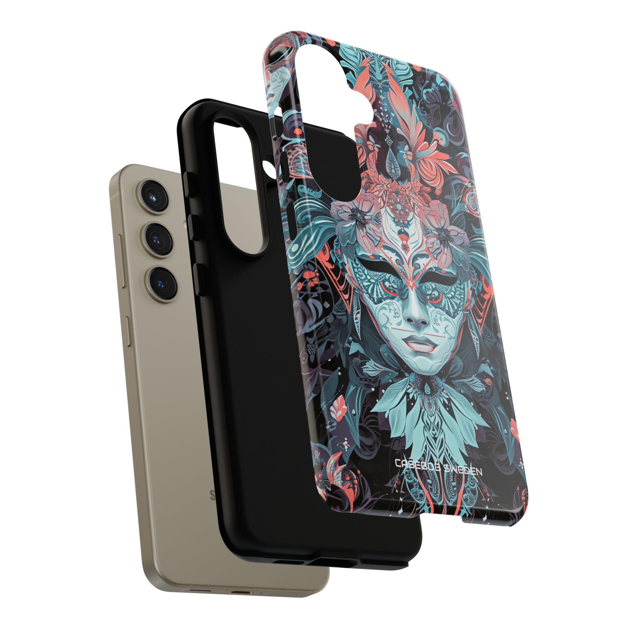 Mystic Teal Coral Mask - Tough Samsung S24 Phone Case