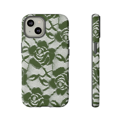 Green Lace Gothic Flower - Protective Phone Case