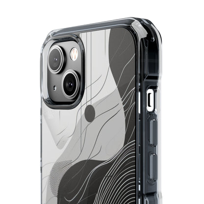 Fluid Rhythms: Monochrome Line Flow iPhone 14 - Clear Impact Phone Case