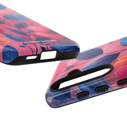 Pink Blue Floral - Tough Samsung S24 Phone Case