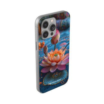 Vibrant Lotus Embroidery - Flexi iPhone 14 Phone Case