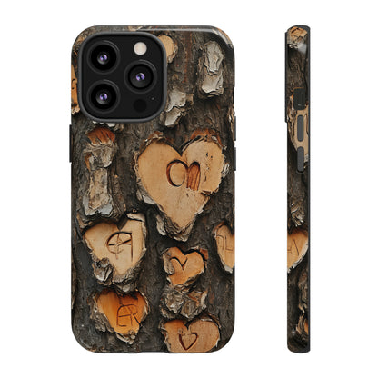 Carved Heart Trees & Initials - Protective Phone Case