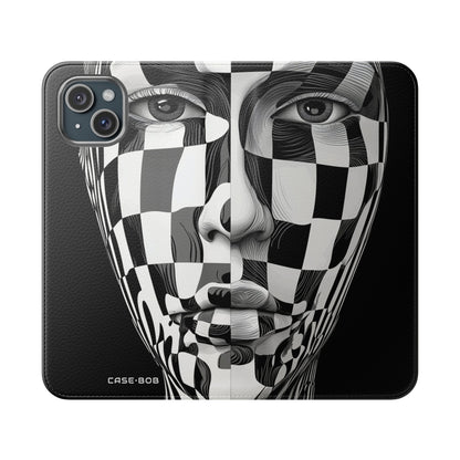 Mirrored Checkerboard Face - iPhone 15 Plus Case - Wallet