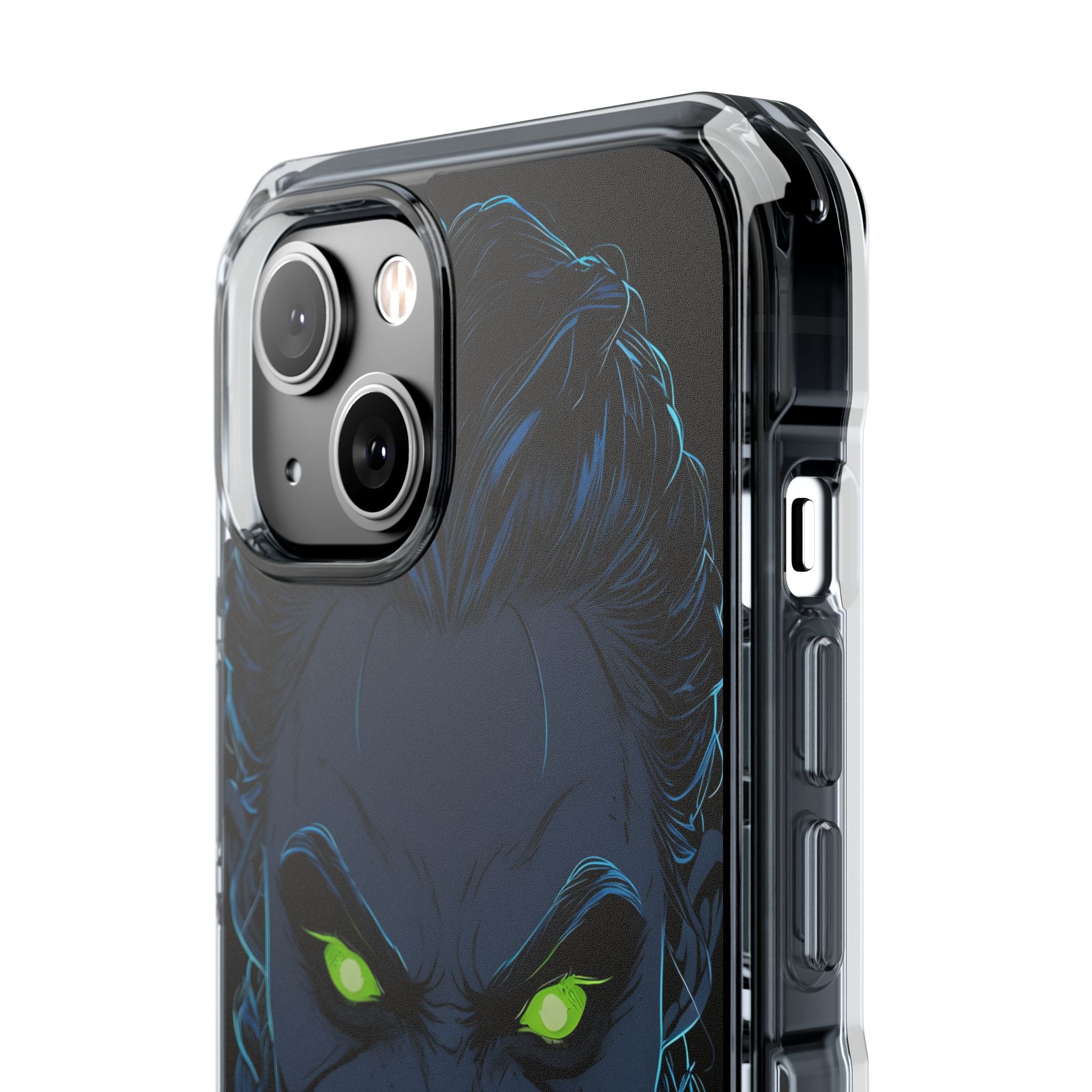 Unheimlicher, unheimlicher Charakter mit neongrünen Augen, iPhone 14 – Impact Clear+