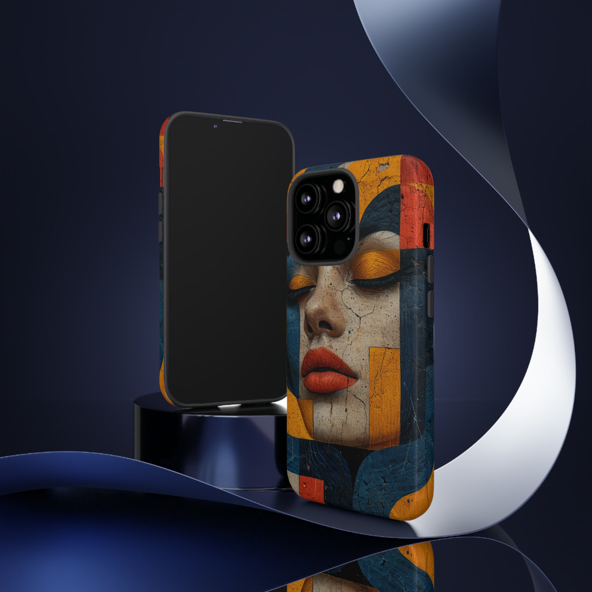 Blue Lady's Geometric Elegance - Protective Phone Case