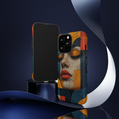 Blue Lady's Geometric Elegance - Protective Phone Case