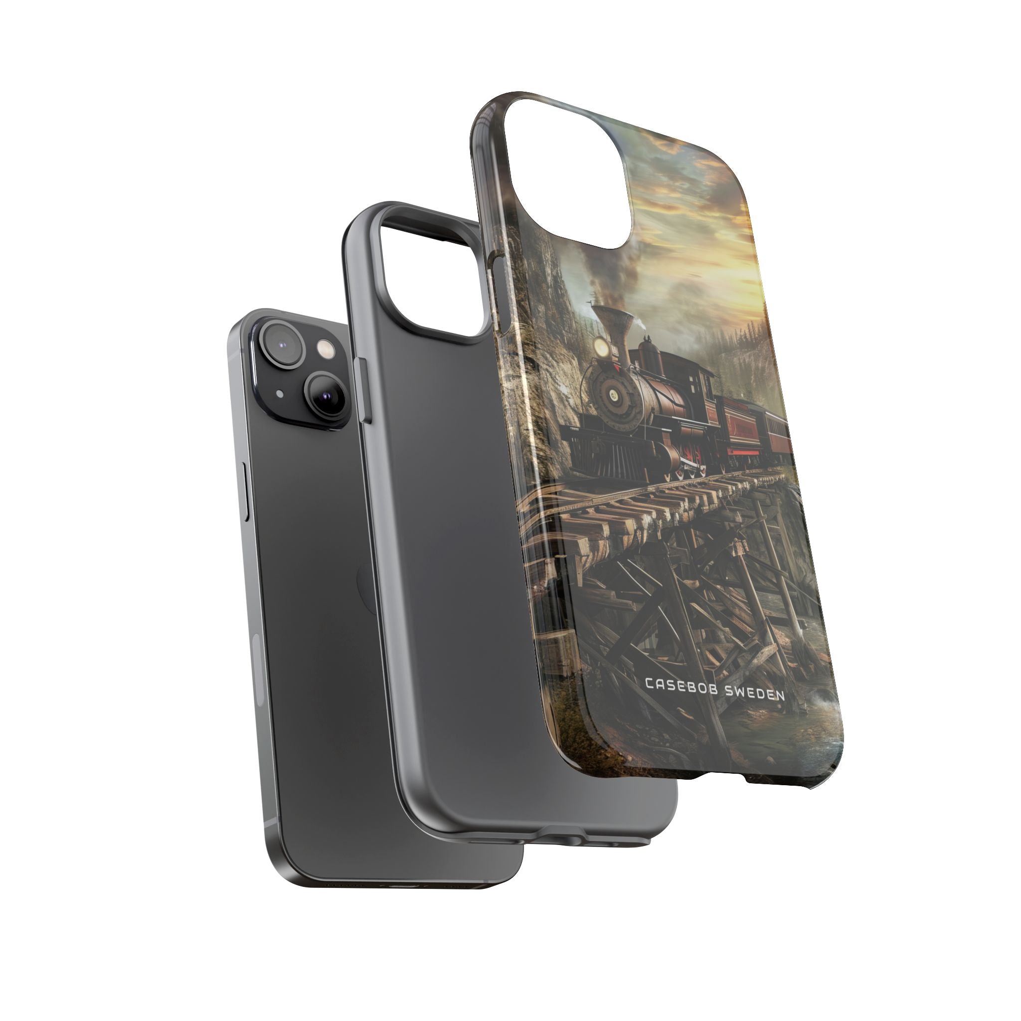 Vintage Steam Train Crossing Mountain Bridge iPhone 14 - Tough Phone Case