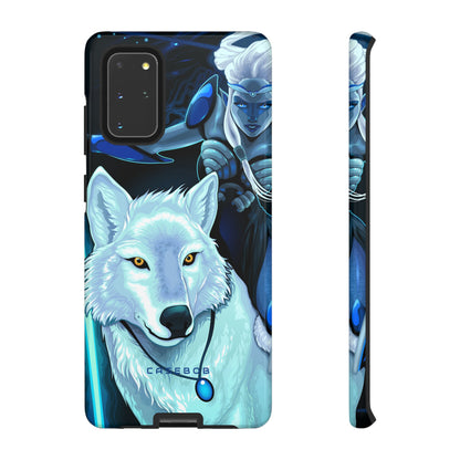 Elf with white wolf - Protective Phone Case