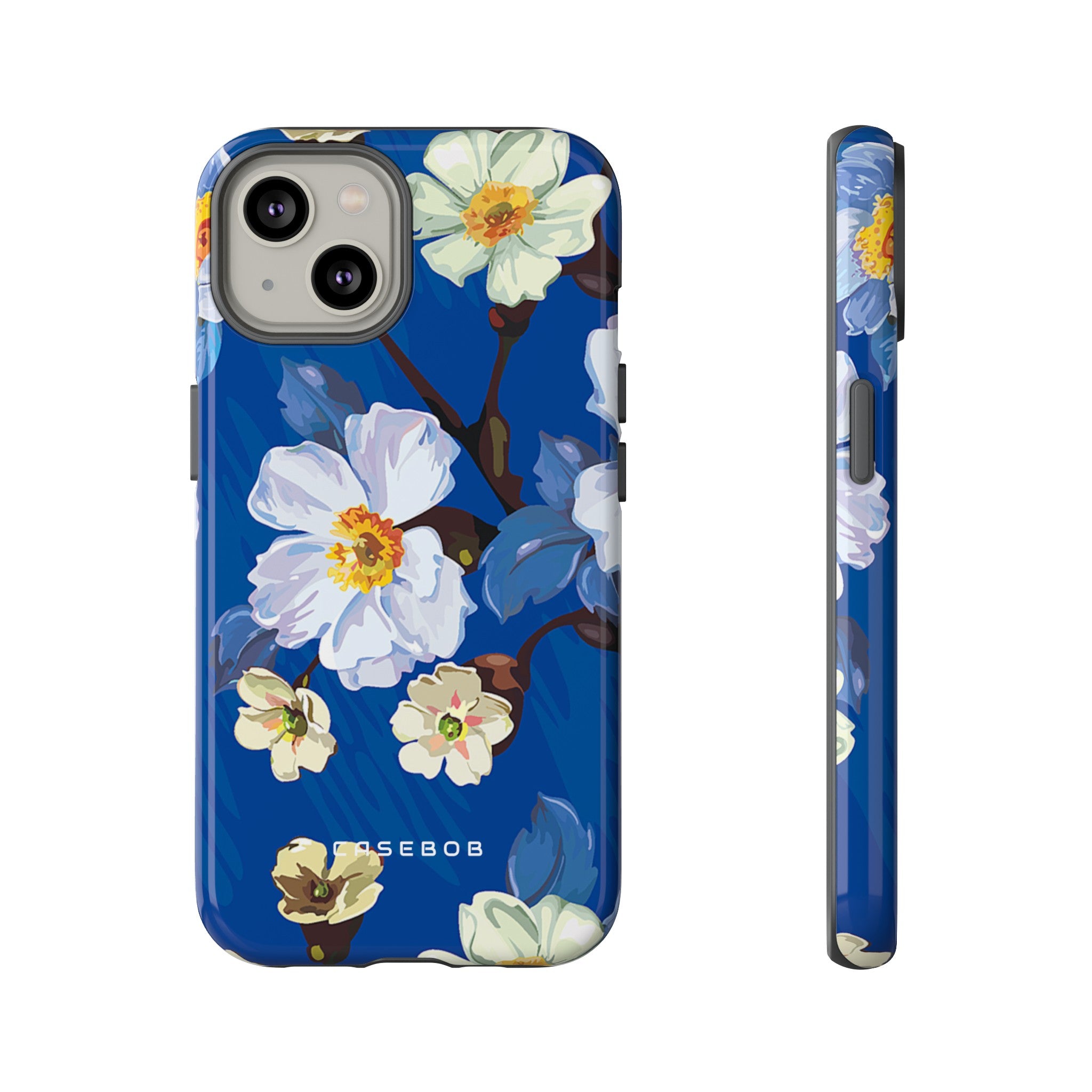 Elegant Flower on Blue iPhone Case | Tough