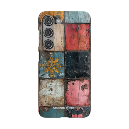 Rustic Red-Yellow Vintage Tiles - Slim Samsung S23 Phone Case