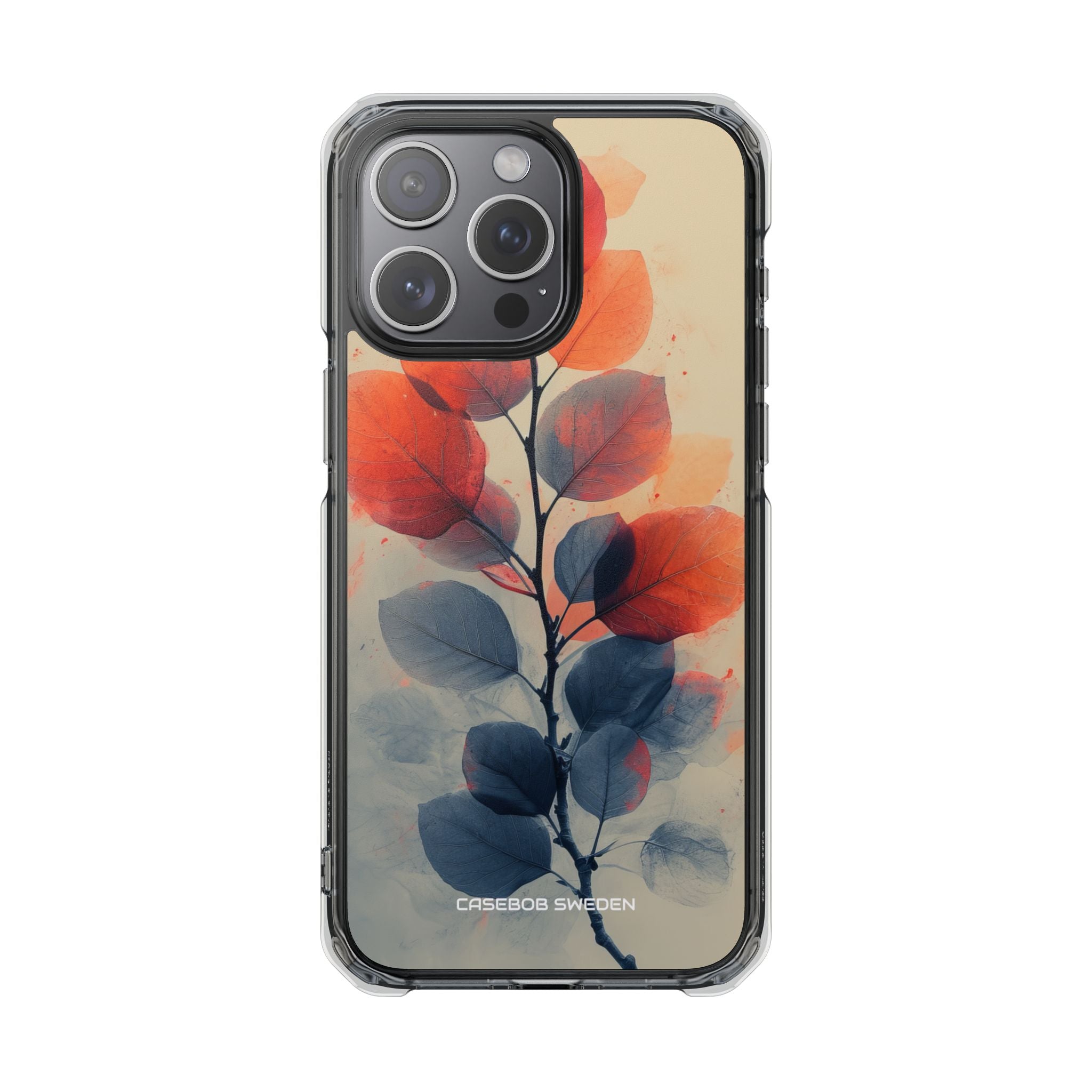 Orange Gray Leaves - Clear Impact iPhone 15 Phone Case