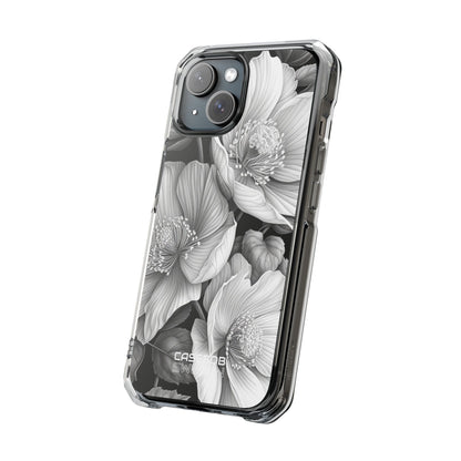 Monochrome Petal Dance iPhone 15 - Impact Clear+