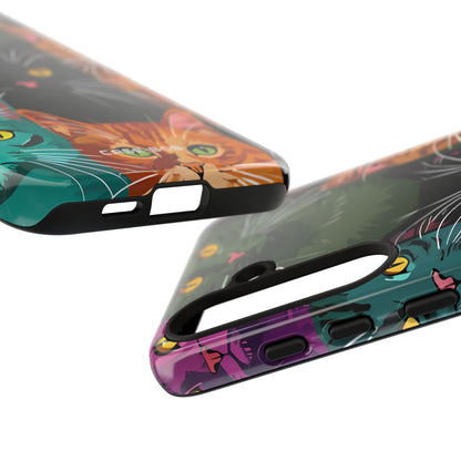 Teal Cat Grid Samsung S24 Plus Case - Tough
