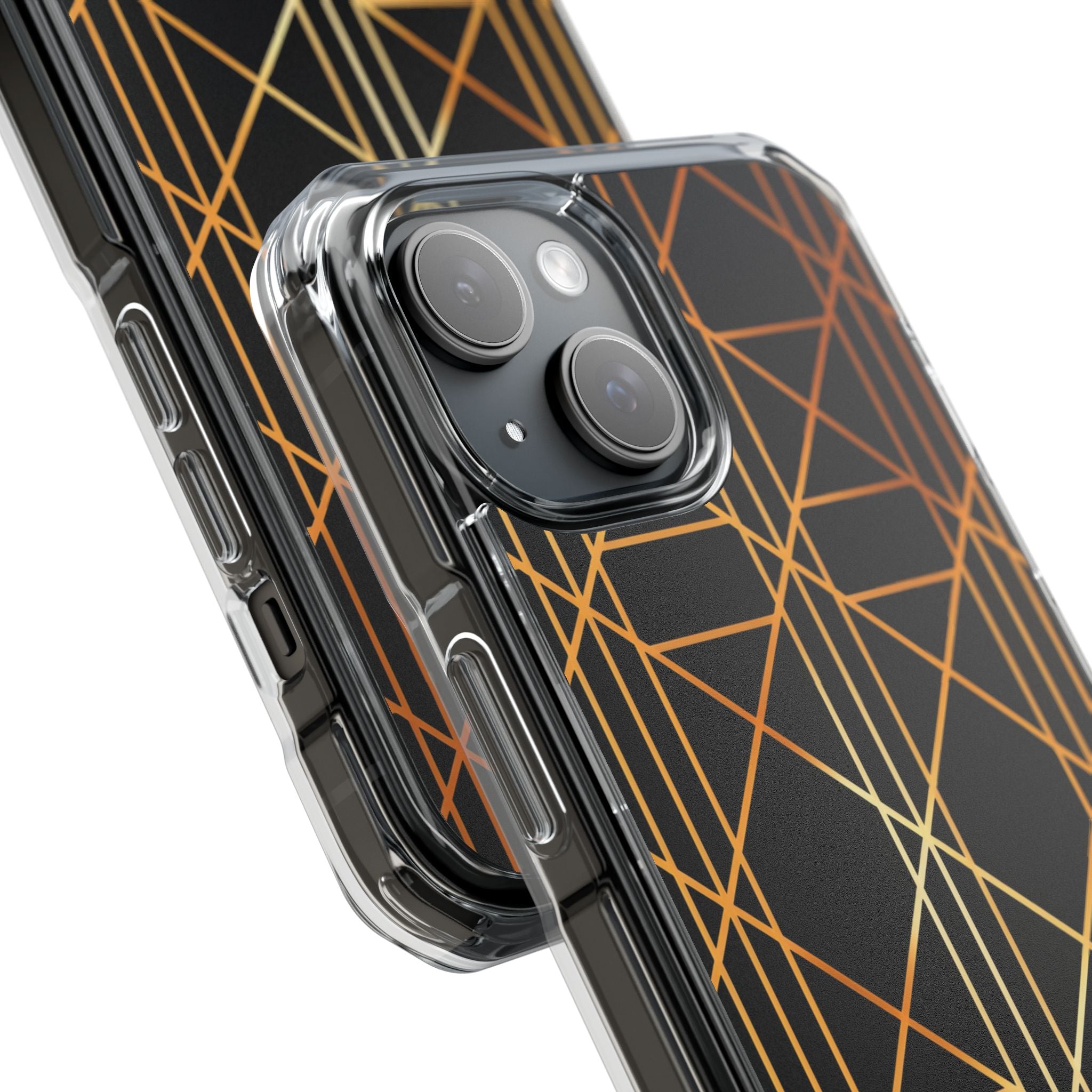 Golden Geometric Elegance iPhone 15 - Impact Clear+