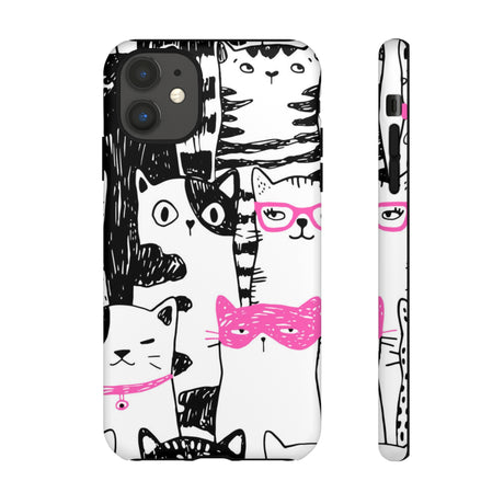 Black & Pink Cat Pattern iPhone Case (Protective) iPhone 11 Matte Phone Case