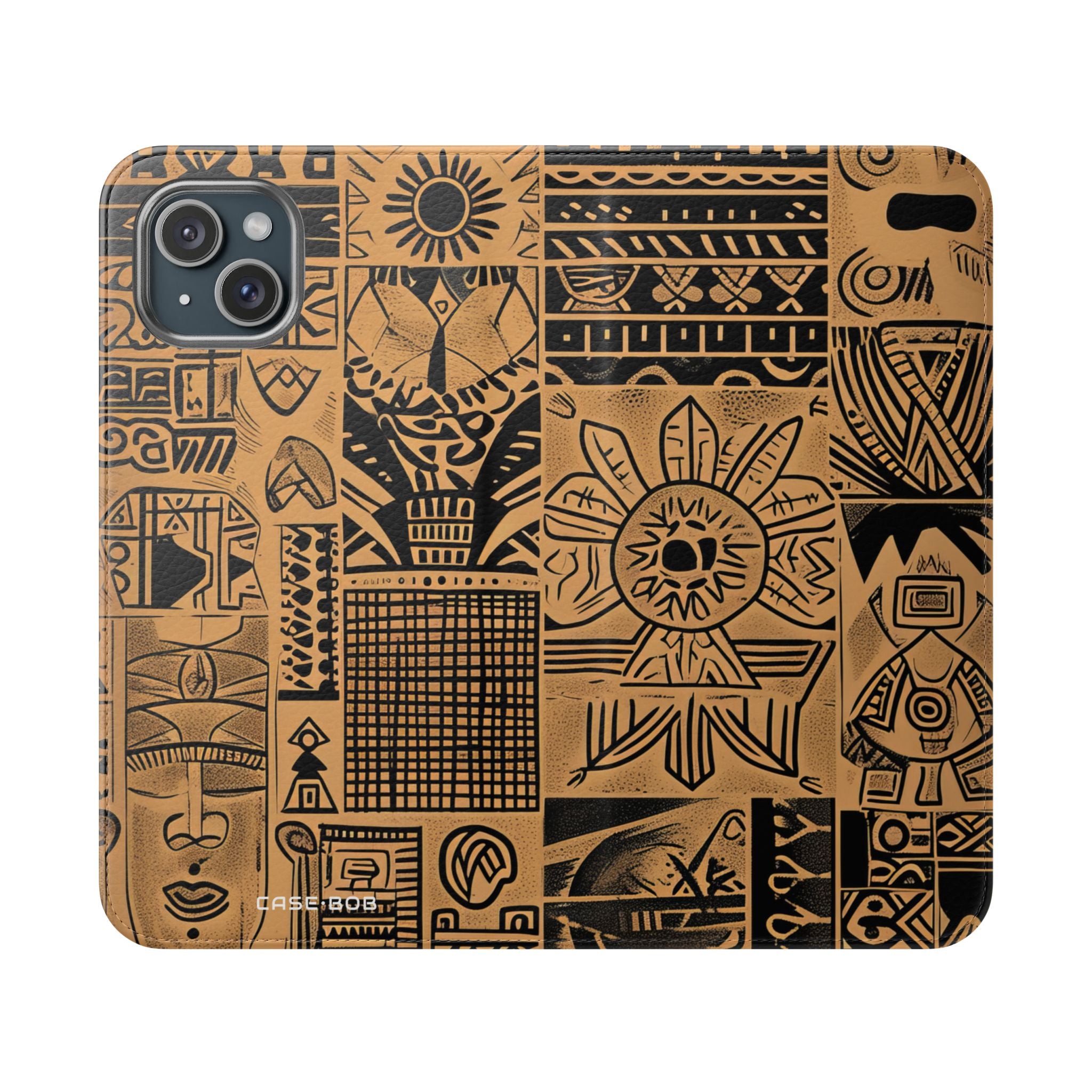Celestial Faces Brown - iPhone 15 Plus Case - Wallet