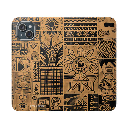 Celestial Faces Brown - iPhone 15 Plus Case - Wallet