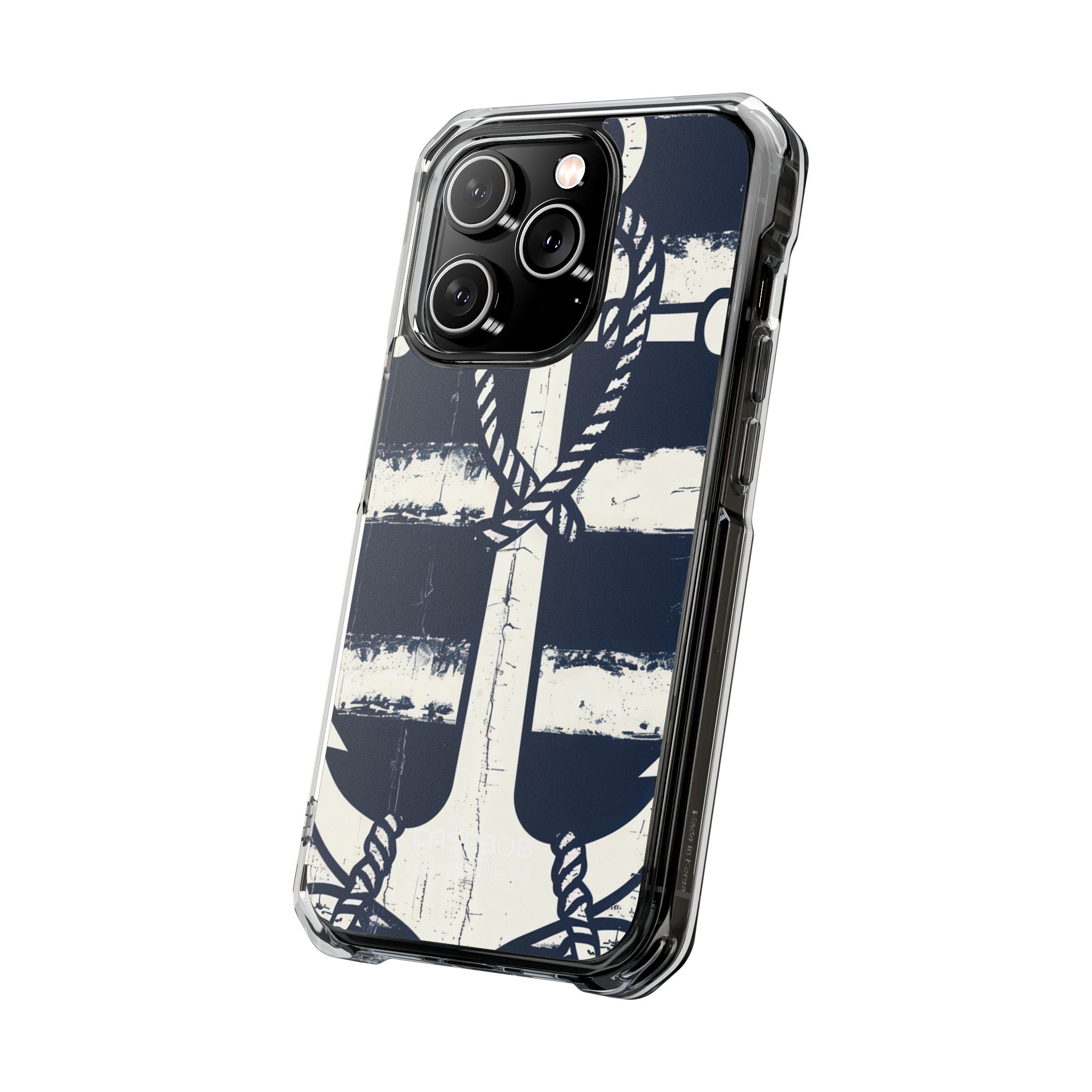 Navy Anchor Stripes iPhone 14 - Impact Clear+