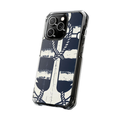 Navy Anchor Stripes iPhone 14 - Impact Clear+