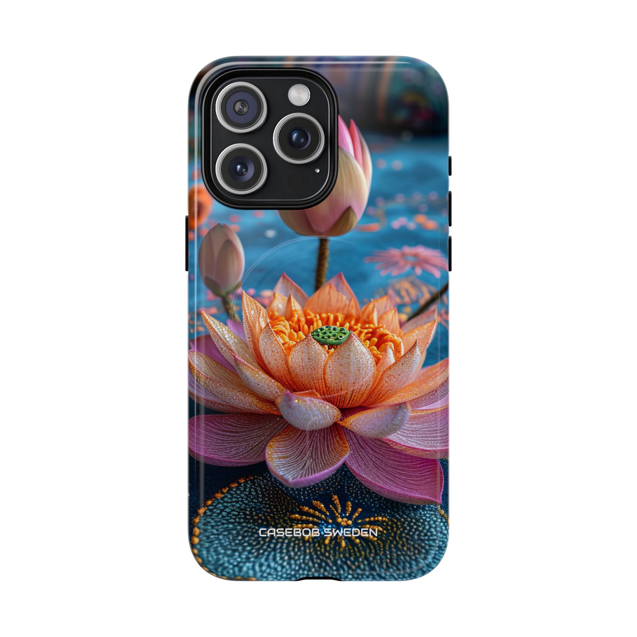 Vibrant Lotus Embroidery - Tough + MagSafe® iPhone 15 Phone Case