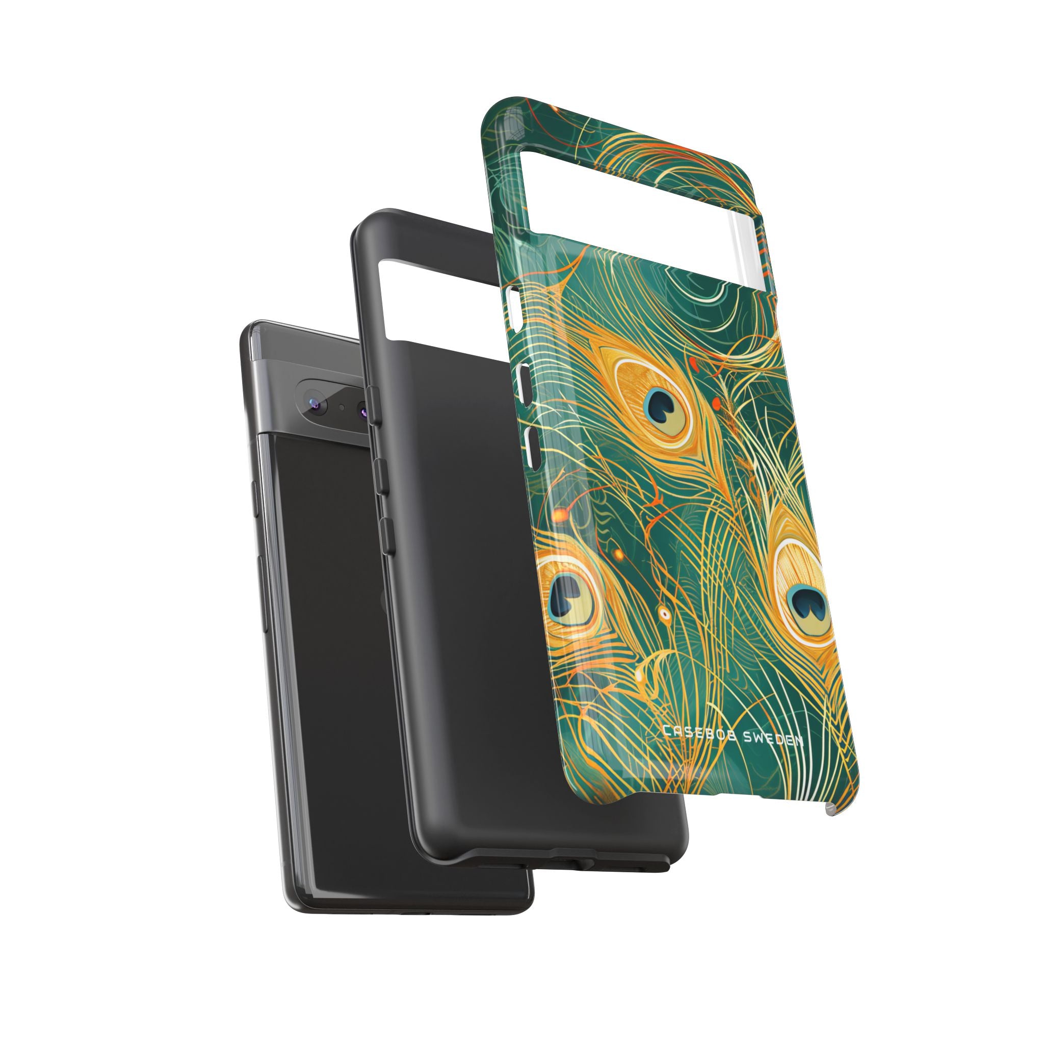 Peacock Elegance in Teal and Gold Google Pixel 7 - Tough Phone Case