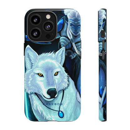 Elf with white wolf - Protective Phone Case