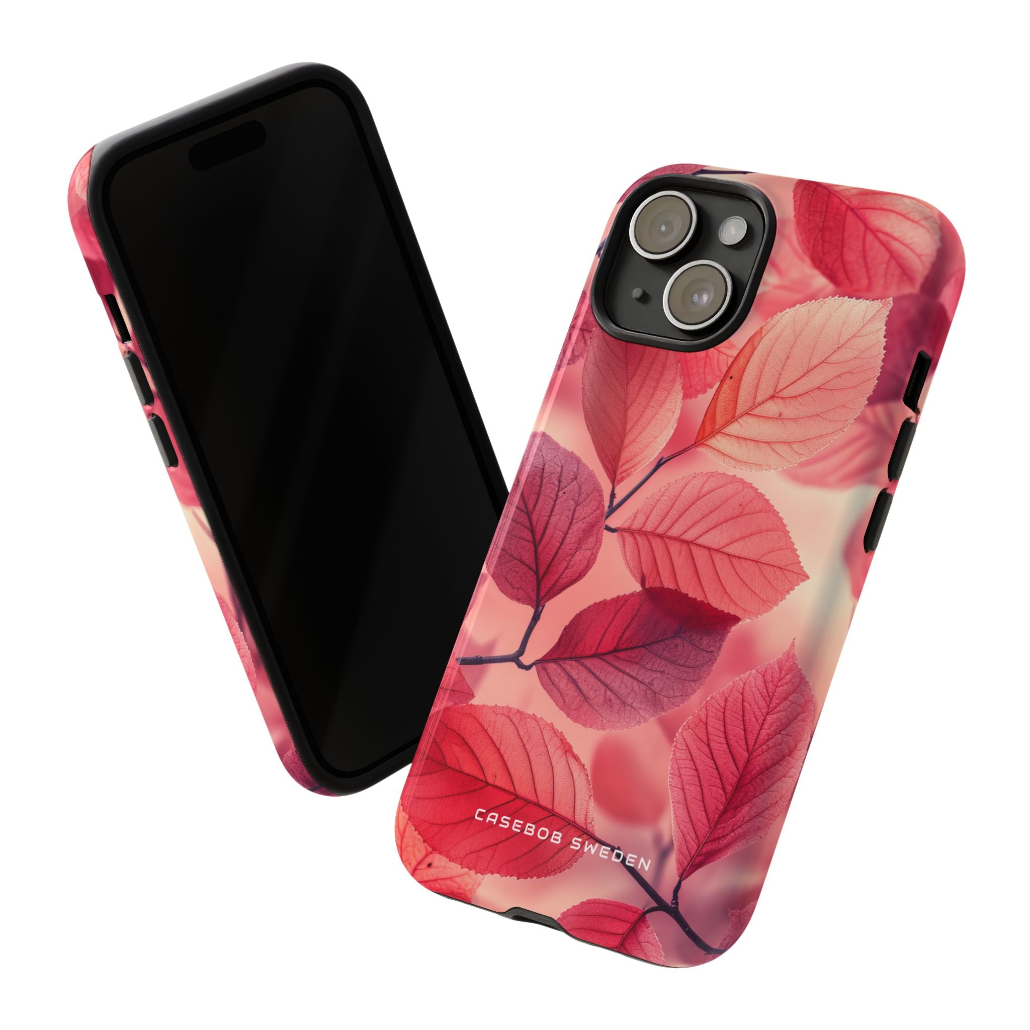 Elegant Pink Leaves iPhone 15 - Tough Phone Case