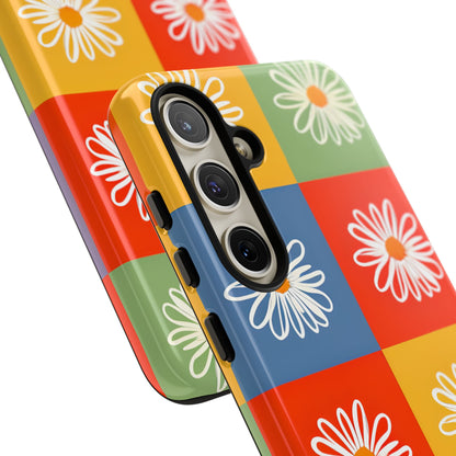 Vibrant Daisy Flower Colorful Checkerboard Seamless Samsung S24 - Tough
