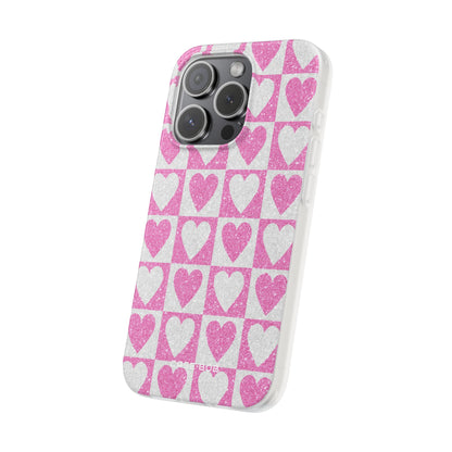 Glitter Heart Grid iPhone 15 Pro Case - Soft