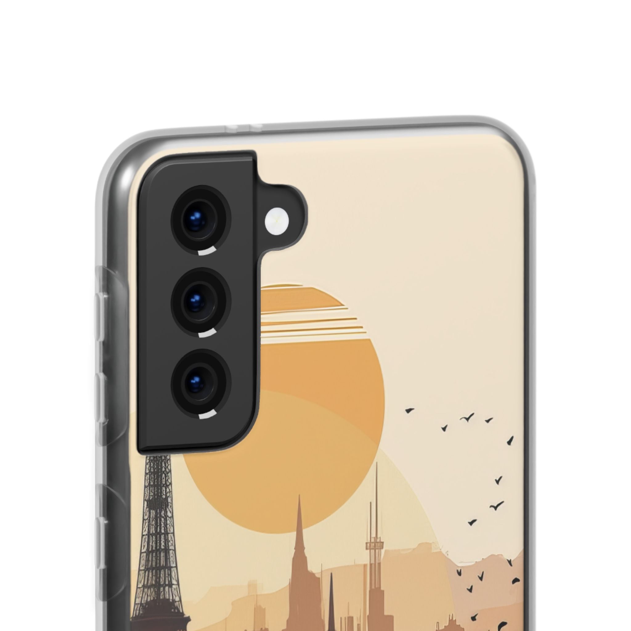 Eiffel Tower Silhouette with Birds and Sun Reflection Samsung S21 - Flexi Phone Case