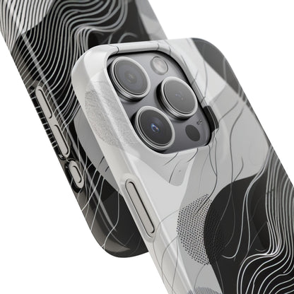 Fluid Rhythms: Monochrome Line Flow iPhone 15 - Slim Phone Case