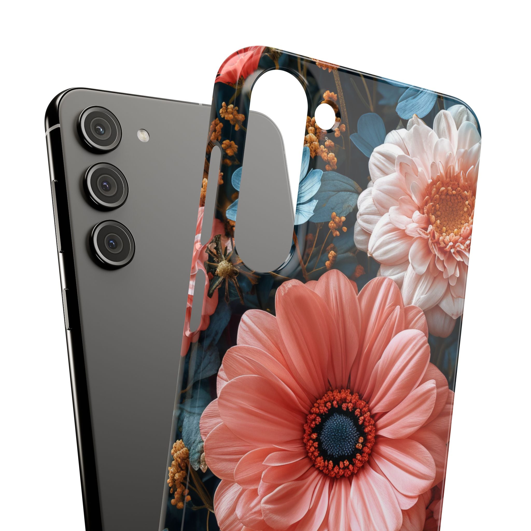 Coral Teal Blooms - Slim Samsung S23 Phone Case