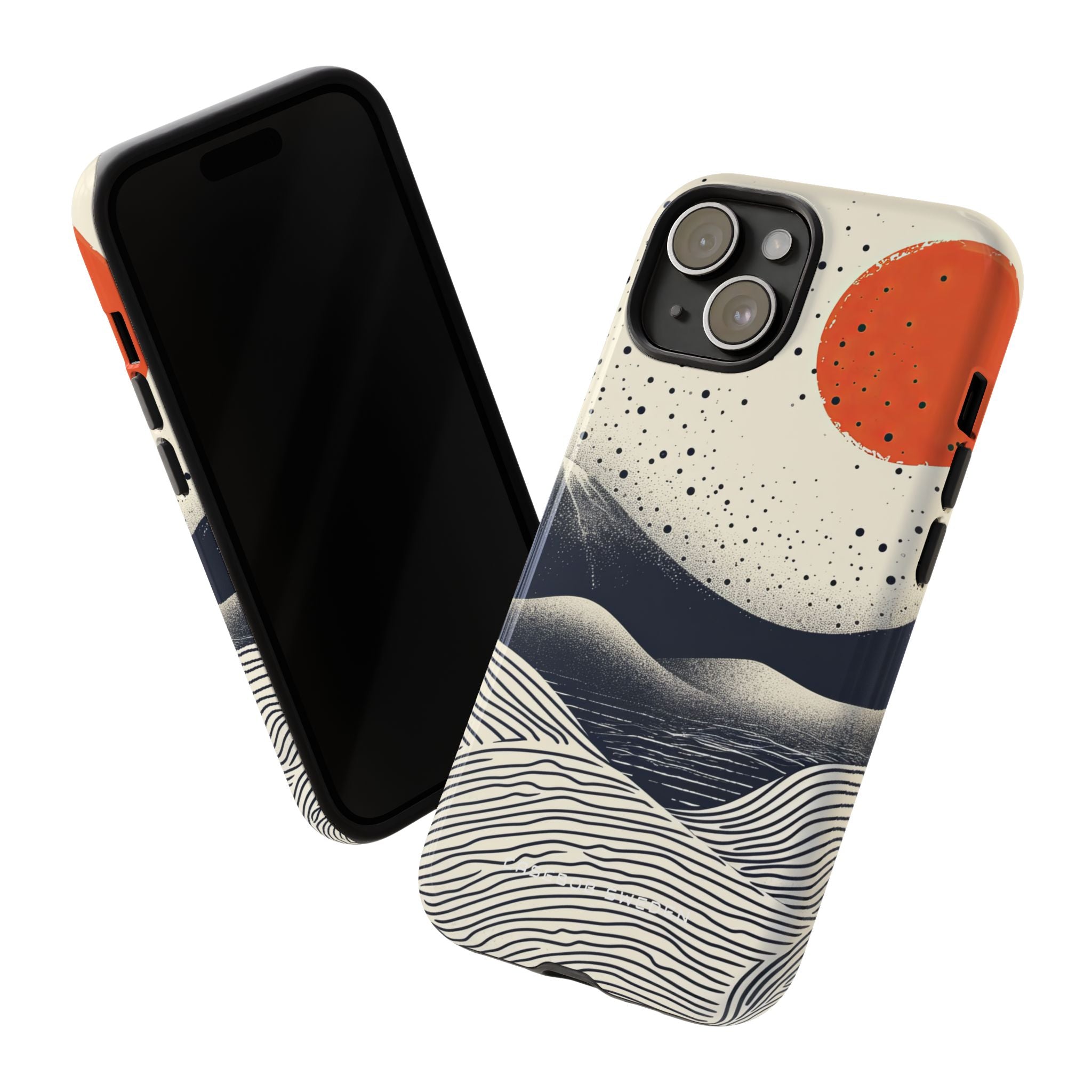 Red Sun Over Flowing Horizons iPhone 15 - Tough Phone Case