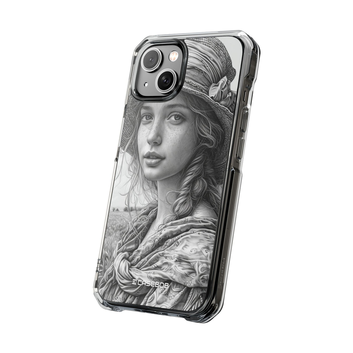 Serene Sketch Portrait - Phone Case for iPhone (Clear Impact - Magnetic)