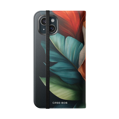 Tropical Ember Leaves - iPhone 15 Plus Case - Wallet