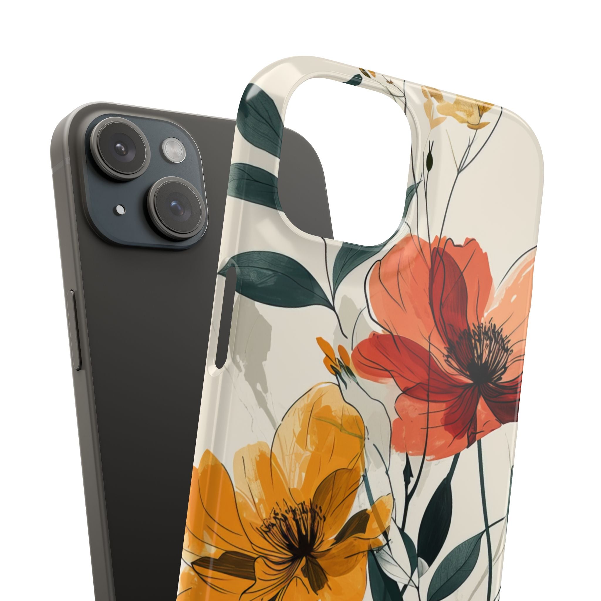 Elegant Floral Harmony iPhone 15 - Slim Phone Case