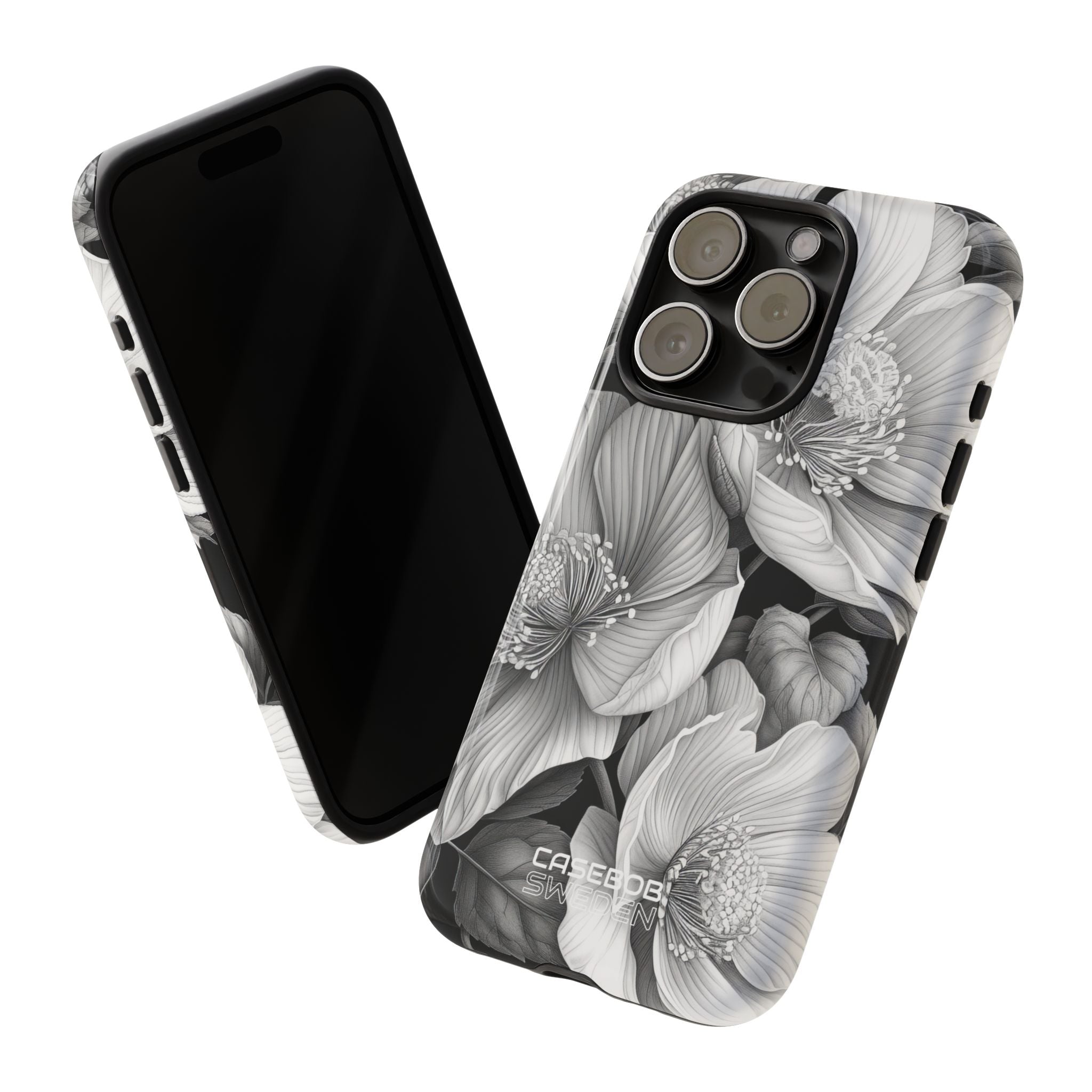 Monochrome Petal Dance iPhone 15 – Robust