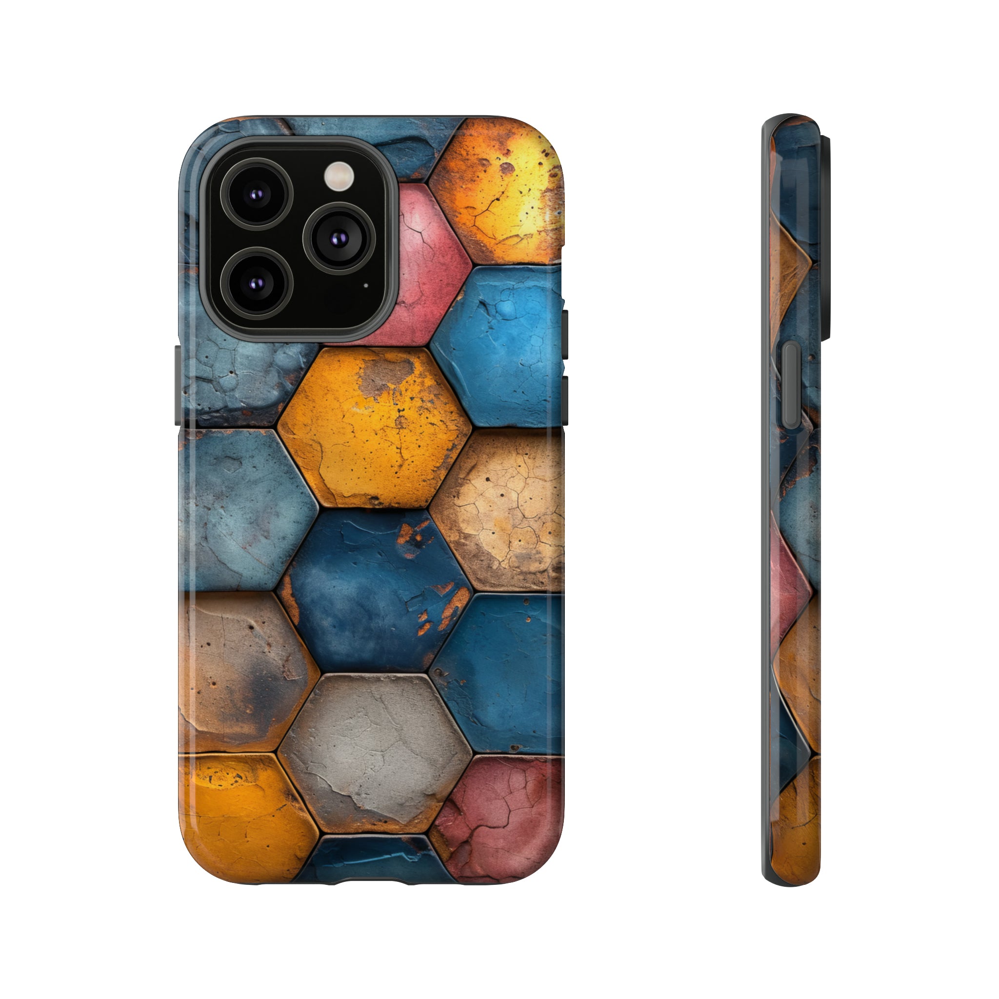 Pastel Honeycomb Bliss: Yellow & Blue - Protective Phone Case