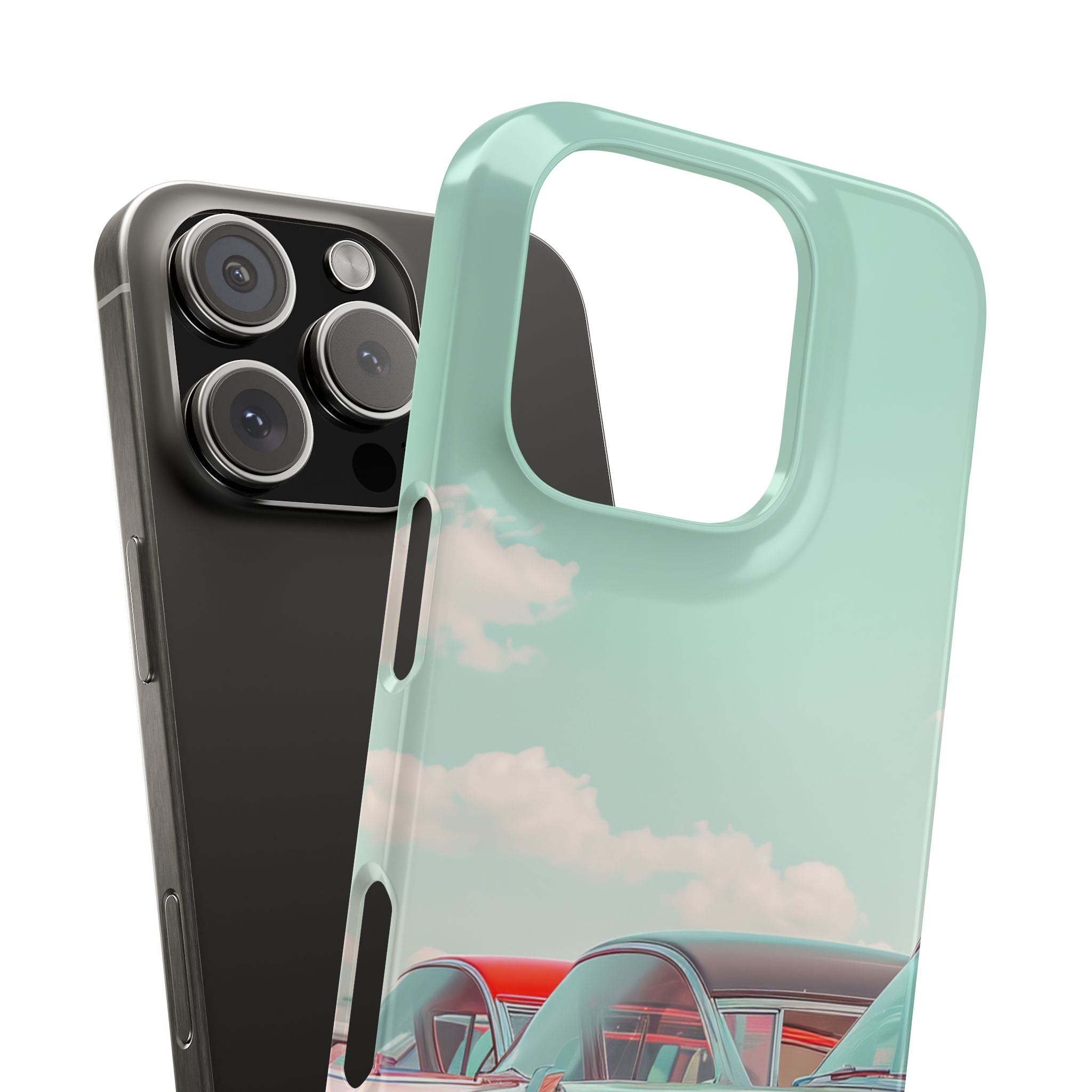 Vintage Turquoise Cars - Slim iPhone 16 Phone Case