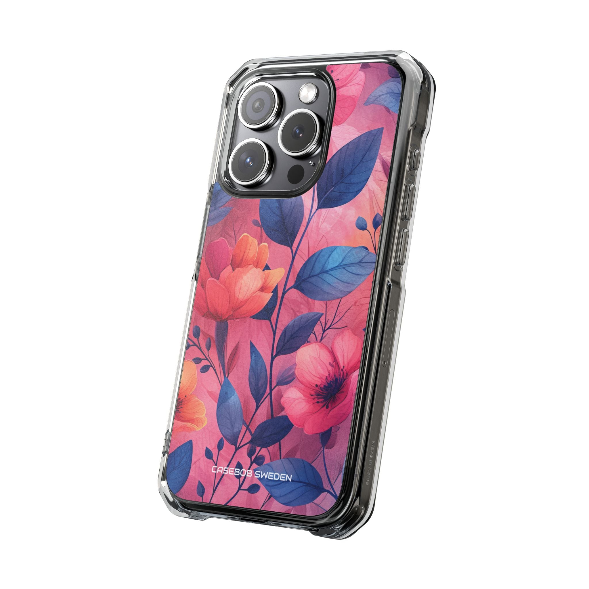 Pink Blue Floral - Clear Impact iPhone 15 Phone Case