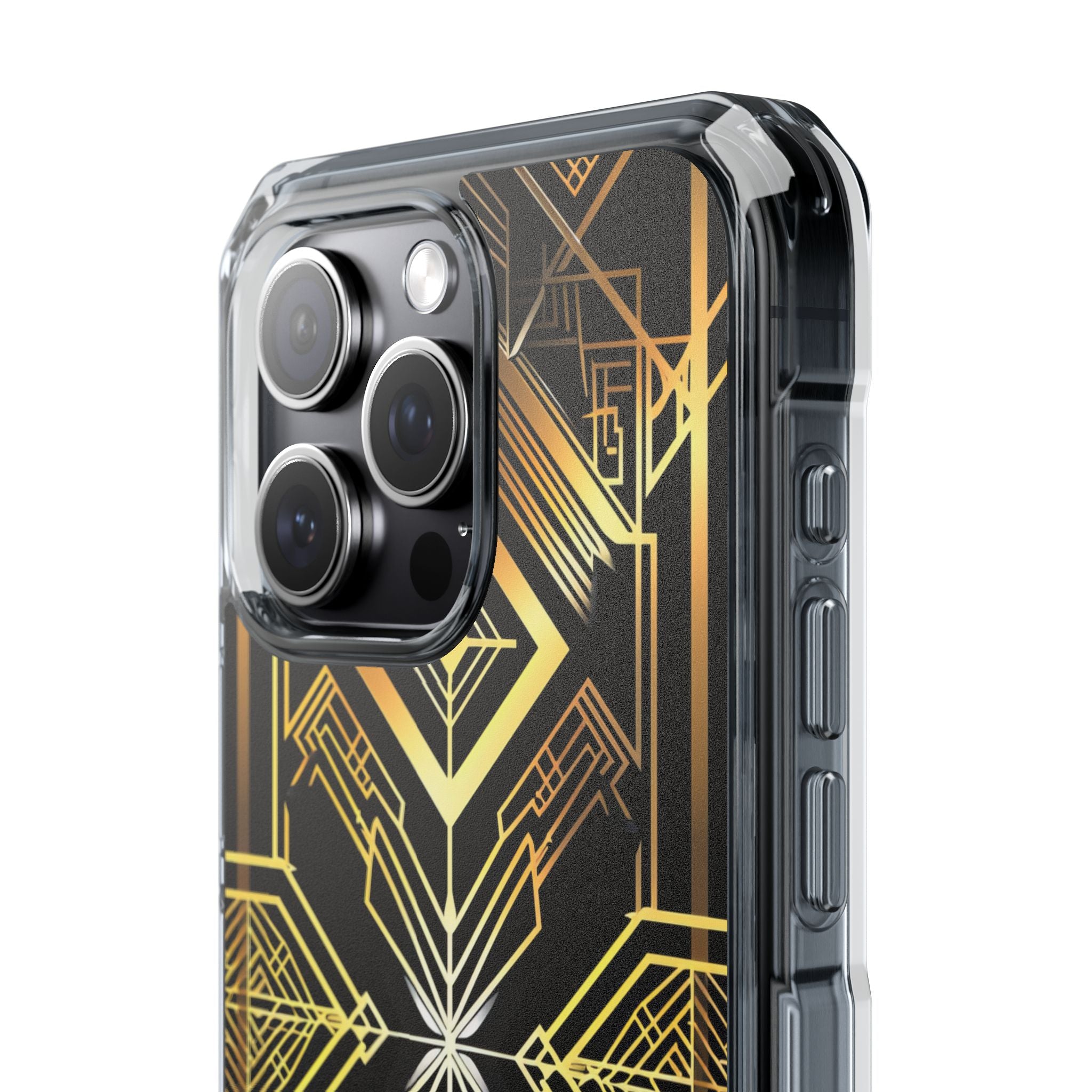 Golden Geometric Opulence iPhone 15 - Clear Impact Phone Case